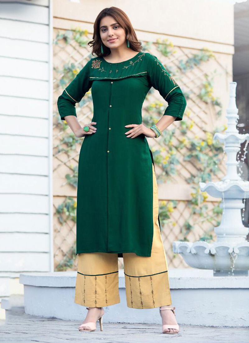 Ginni New Designer Rayon With Embriodery Work Kurti With Bottom Collection 1001-1007